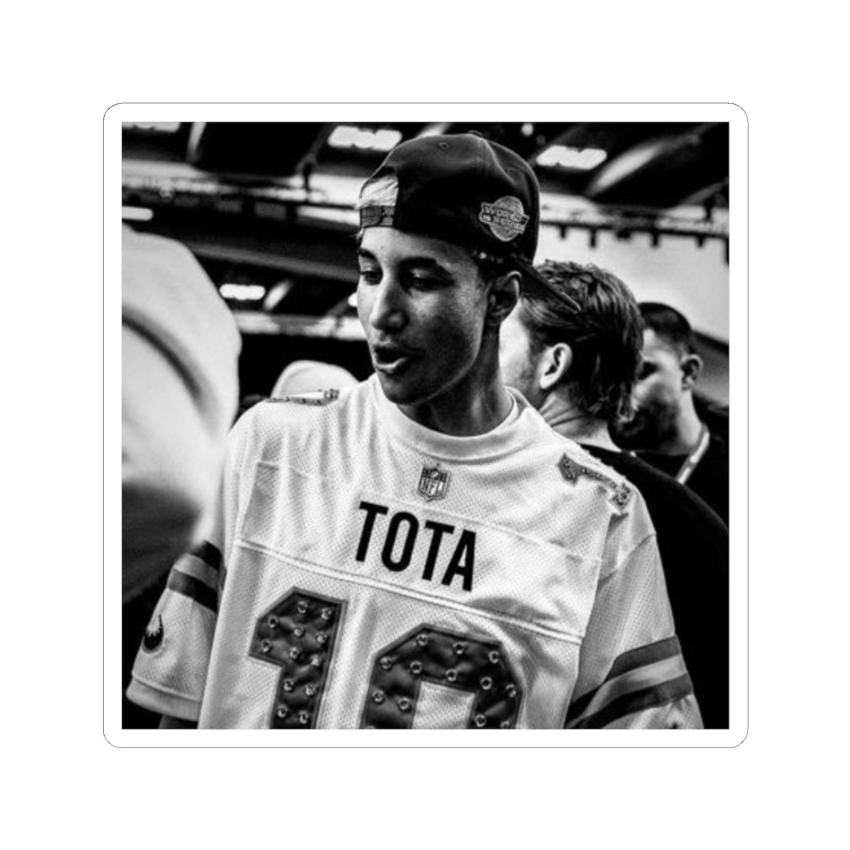 Black and White Photo Portrait Kiss-Cut Stickers | Square B&W Sticker | Tota Mc - alternate angle 3, merchandise